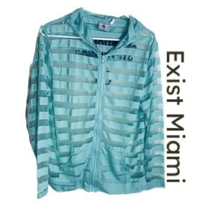 EXIST MIAMI Semi-Sheer Aqua Summer Hoodie SizeXL Cute Swim Cover-up or W/Tank